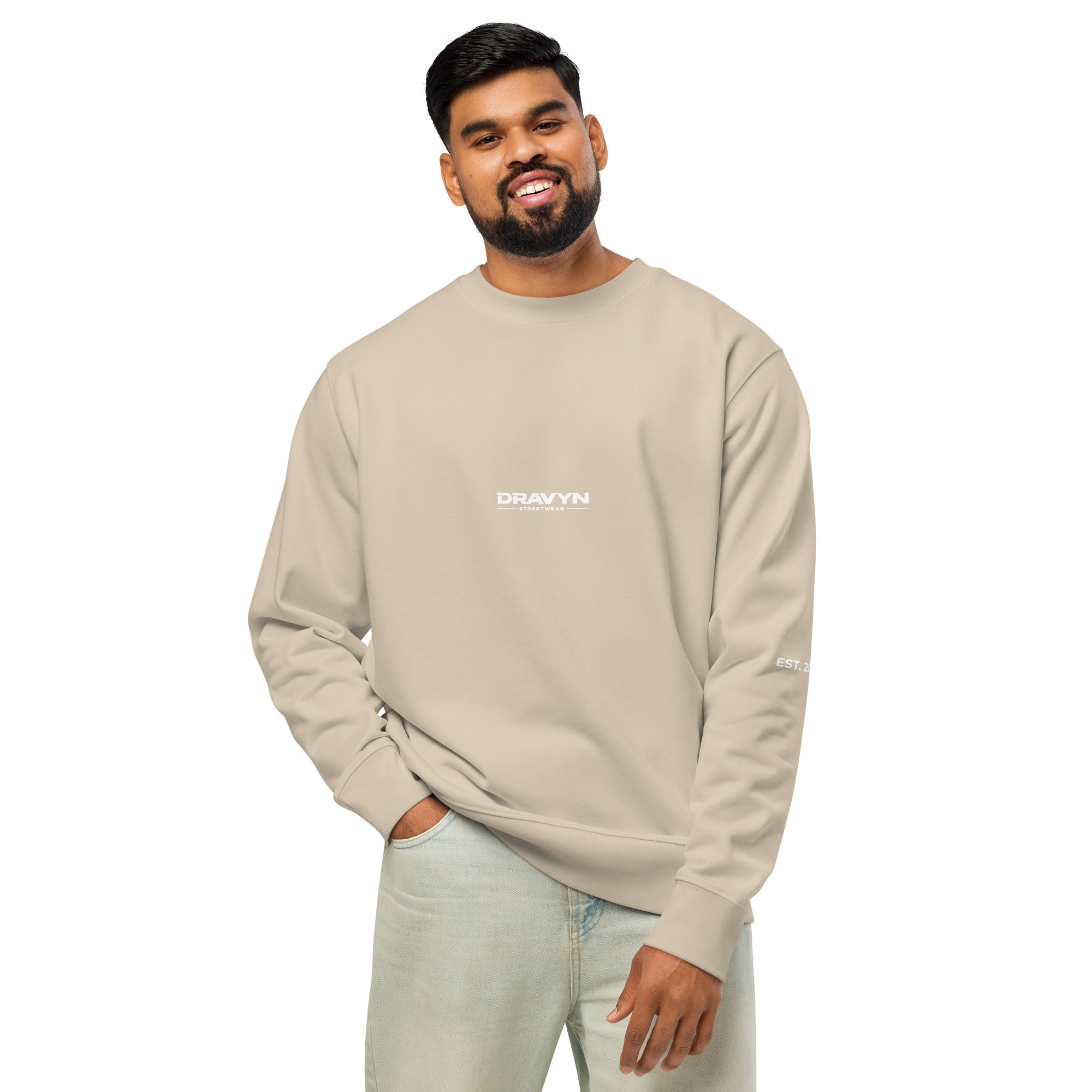 DRAVYN beige relaxed fit sweater premium crewneck